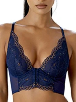 Gossard Superboost Lace Deep V Bralette - Midnight Blue/Gold