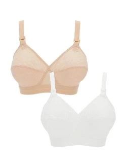 Playtex Cross Your Heart Lace Full Cup Soft Bra (Twin Pack) - White/Skin